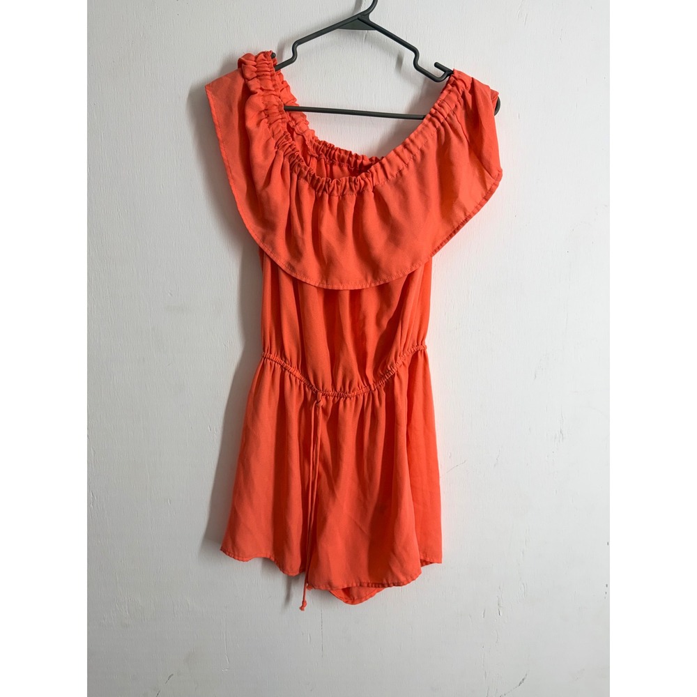 Lush Coral Orange Off The Shoulder Ruffle Romper Size M JFSZB00921